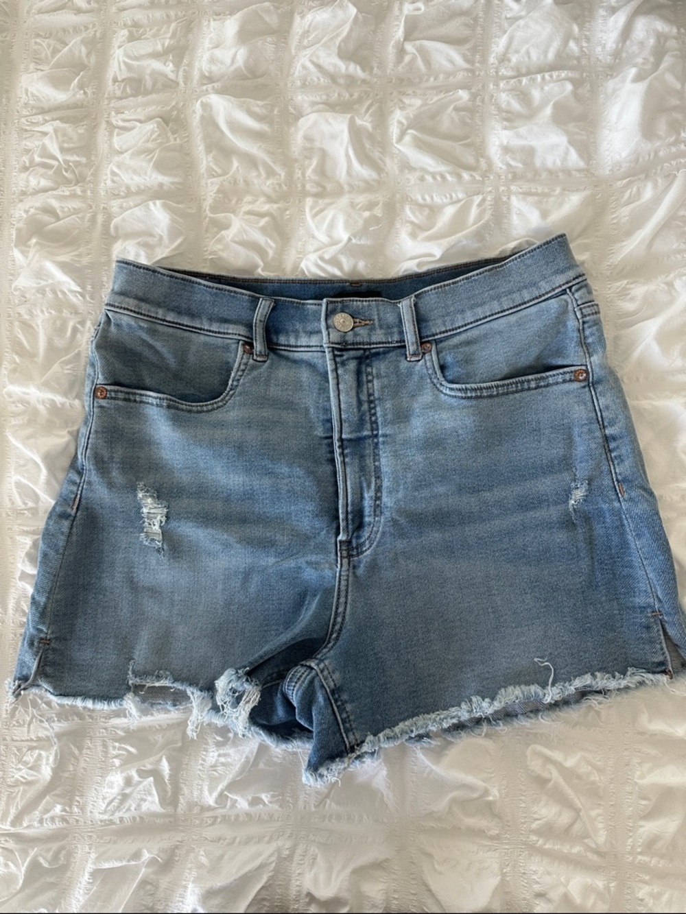 Express Mom Shorts Light Blue Distressed Denim Cutoff Shorts